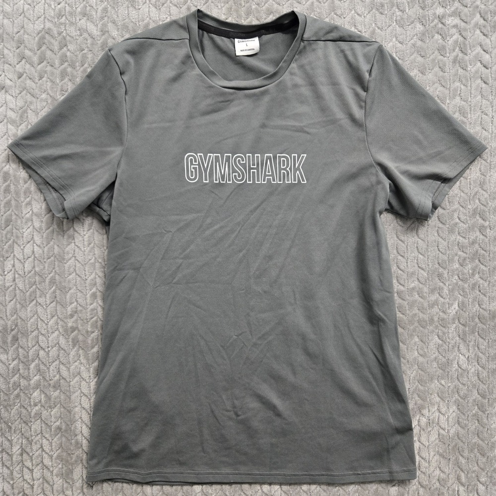 Gymshark Logo T Shirt Mens Large Gray Spell Out A1A3A Short Sleeve Performance